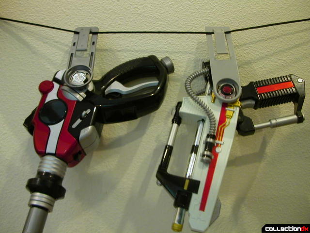 Self Henkeijuu MantanGun- Gun Mode (left) and Bouken Weapon Survi-Buster (right)