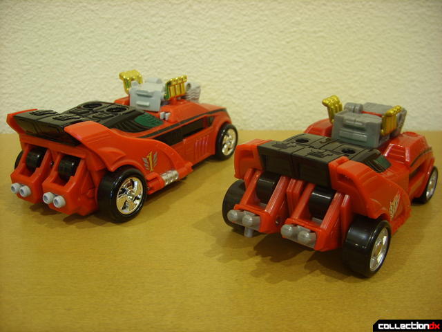 back view- Engine Speedor (L) and Eagle Racer Zord Attack Vehicle (R)