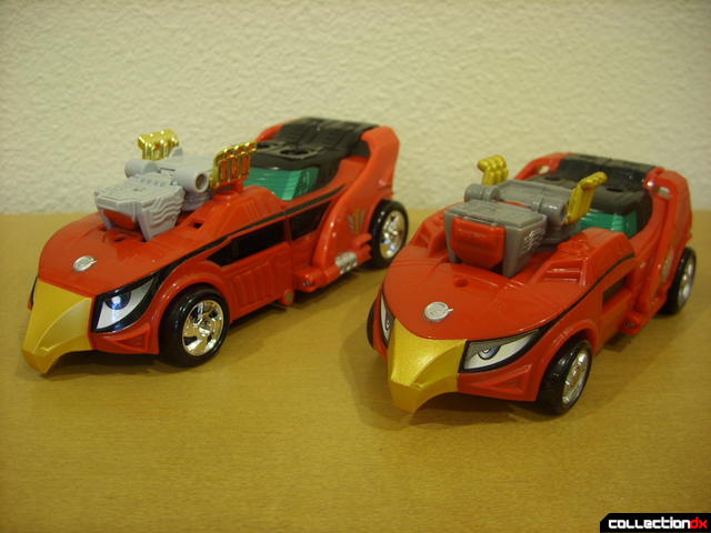 front view- Engine Speedor (L) and Eagle Racer Zord Attack Vehicle (R)