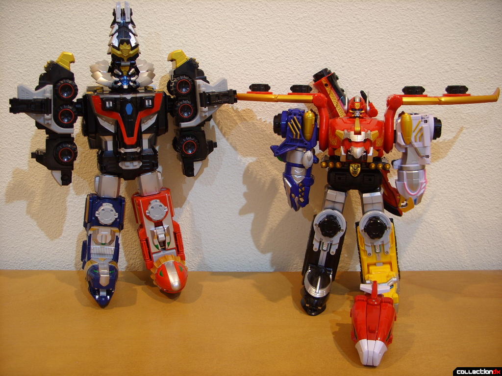 DX Tensou Gattai Gosei Ground (L), Gosei Great (R), and Taka Header (F)