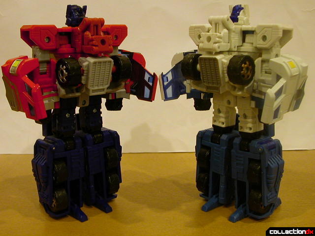 Autobots Optimus Prime (left) and Ultra Magnus (right) both in robot mode (back)