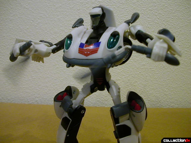 Autobot Jazz- robot mode posed with both nunchaku